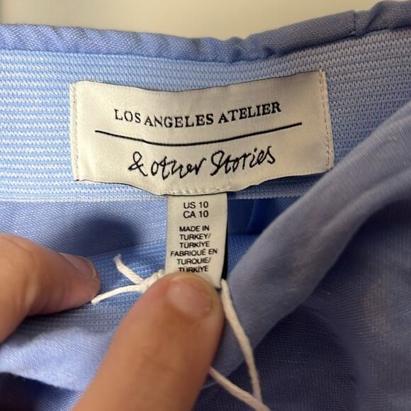 NWT & Other Stories Asymmetric Pleated Midi Skirt in Mid Blue Size 10 - Picture 5 of 9